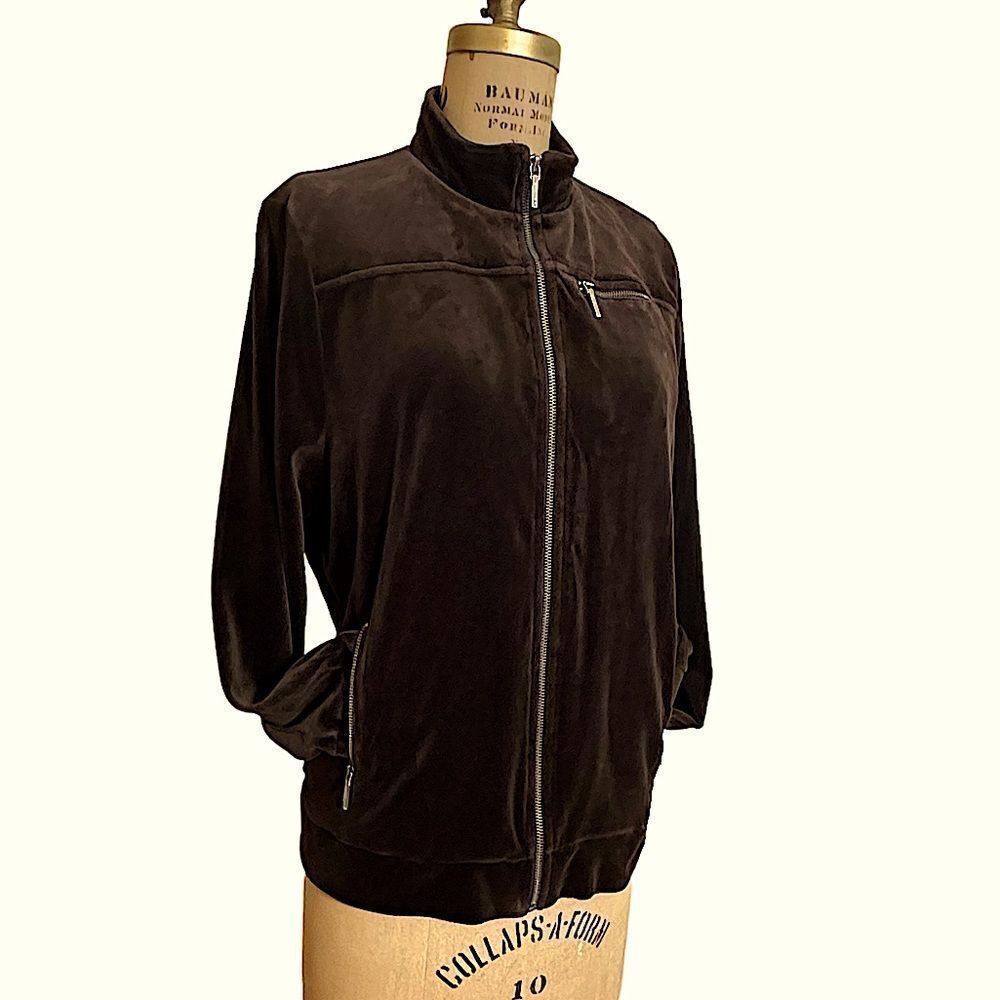 Chocolate Brown Ralph Lauren Full Zip Velour Jacket Size Large/XL